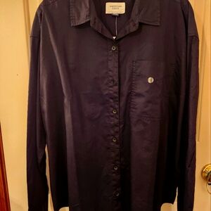 American Eagle Outfitters Women's Navy Button Down Shirt